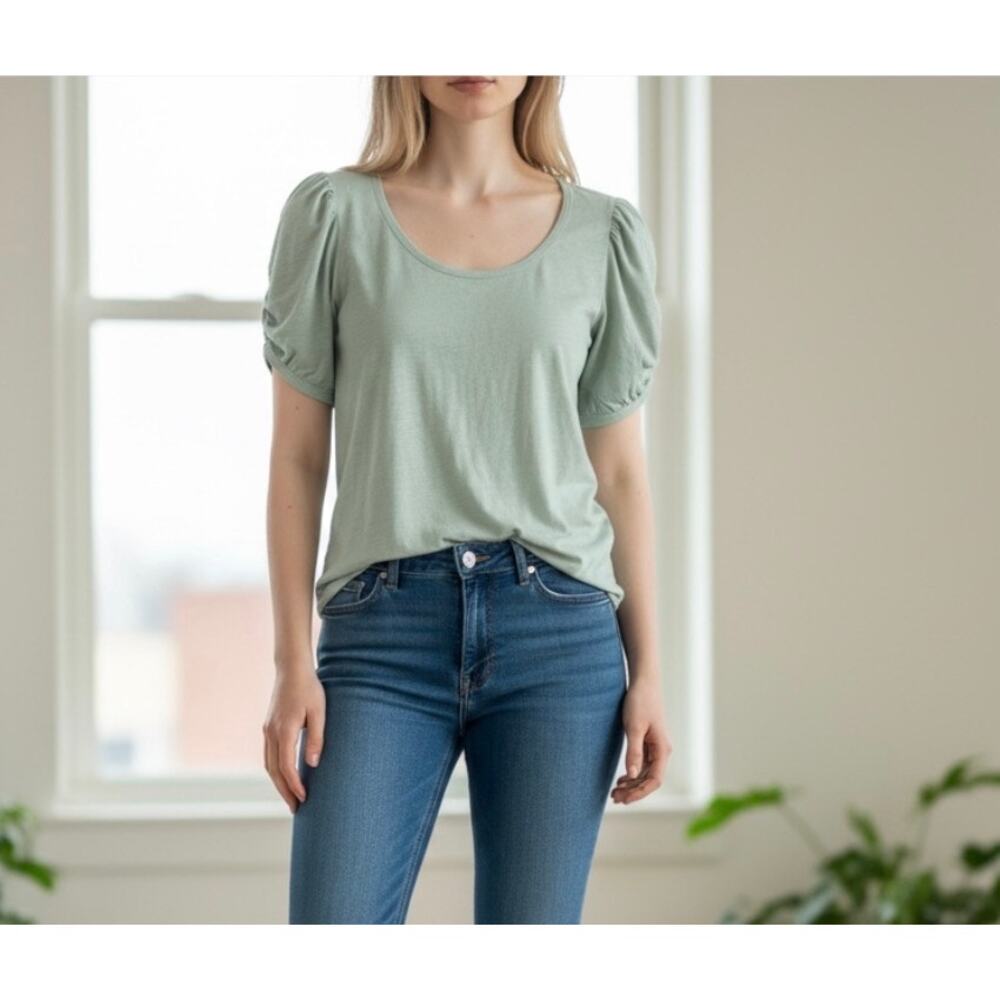 AMADI Anthropologie Puff Sleeve Tee Mint XS NWT Made in USA